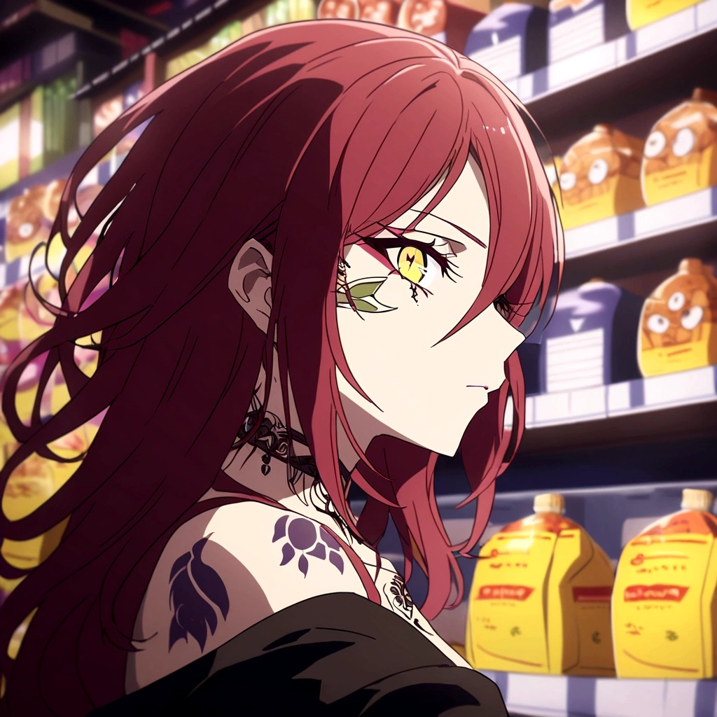 I want you to use the tip photo as a base, the same face, body hair, eyeballs, color and tattoo. Changes just to add her body, I want it in the Demon Slayer anime style