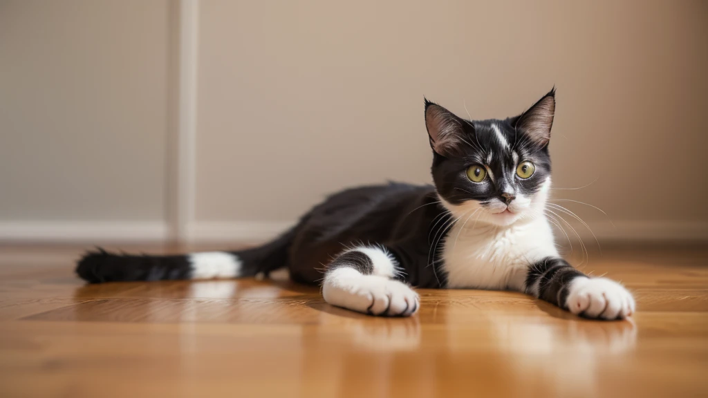 The cat is happy and lively