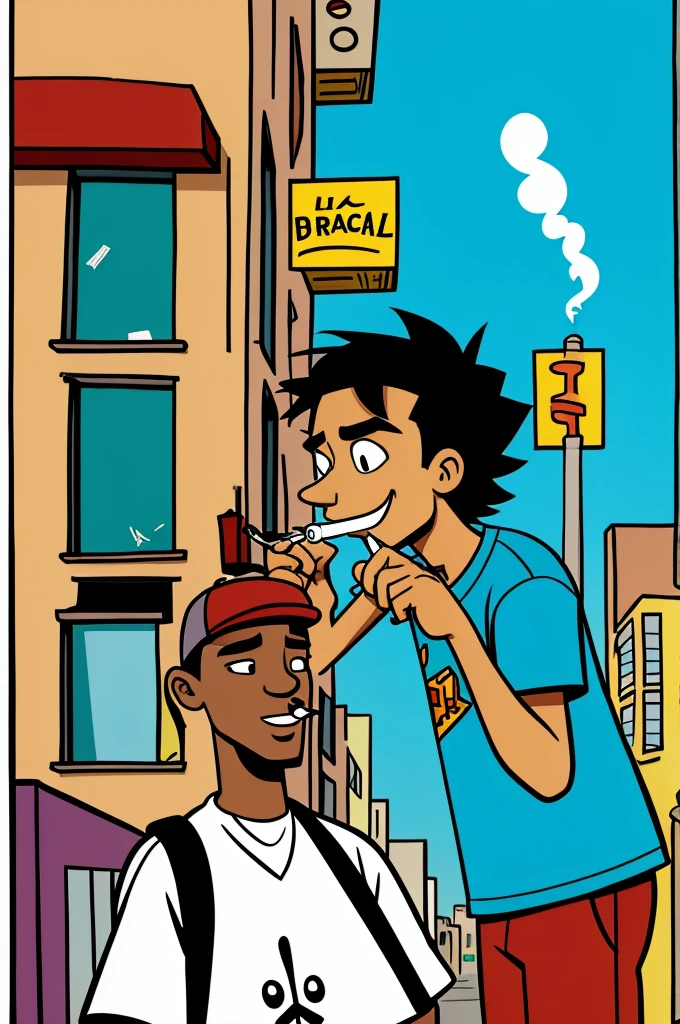 Cartoon boy smoking a joint in the ghetto