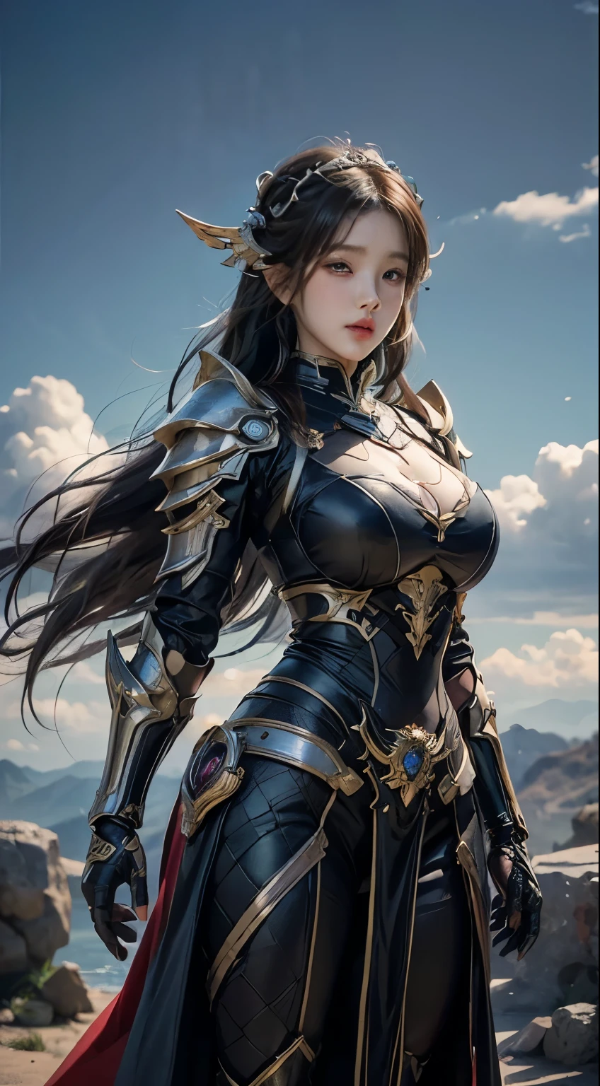 very detailed, beautiful, master part, best quality, Detailed and cute round eyes, Beautifully detailed face, medium long hair, Woman in silver and blue dress, chengwei pan on artstation, by 양J, detailed fantasy art, cool character art, Fan Art Melhor Art Station, Epic exquisite character art, beautiful 갑옷, very detailed 예술품, detalhes completos of armor, Detailed digital animation art, artstation pixiv의 artgerm, of armor, (huge breasts, (huge breasts:1.1), thick chest, thick belt), (wide hips:1.4, tight thighs, body curves), junior,