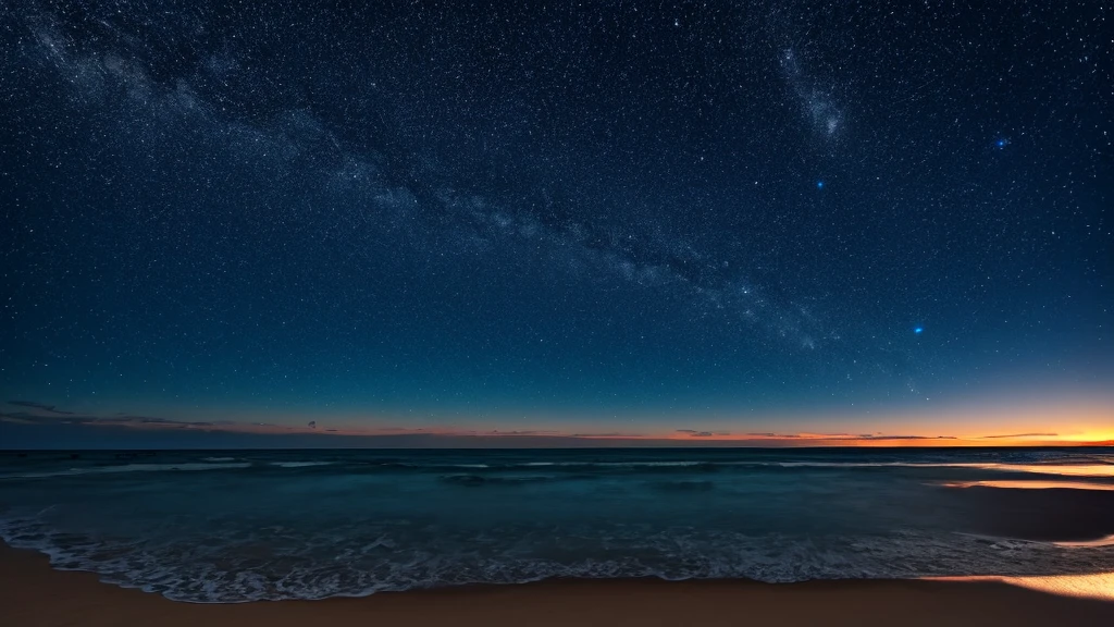 Ocean,mysterious,photo,night,Starry Sky,horizontal line,Bright Moon,小さな無人島が穏やかなOceanに浮かんでいる