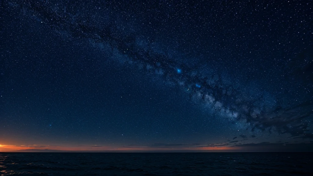 Ocean,mysterious,photo,night,Starry Sky,horizontal line,Bright Moon,小さな無人島が穏やかなOceanに浮かんでいる