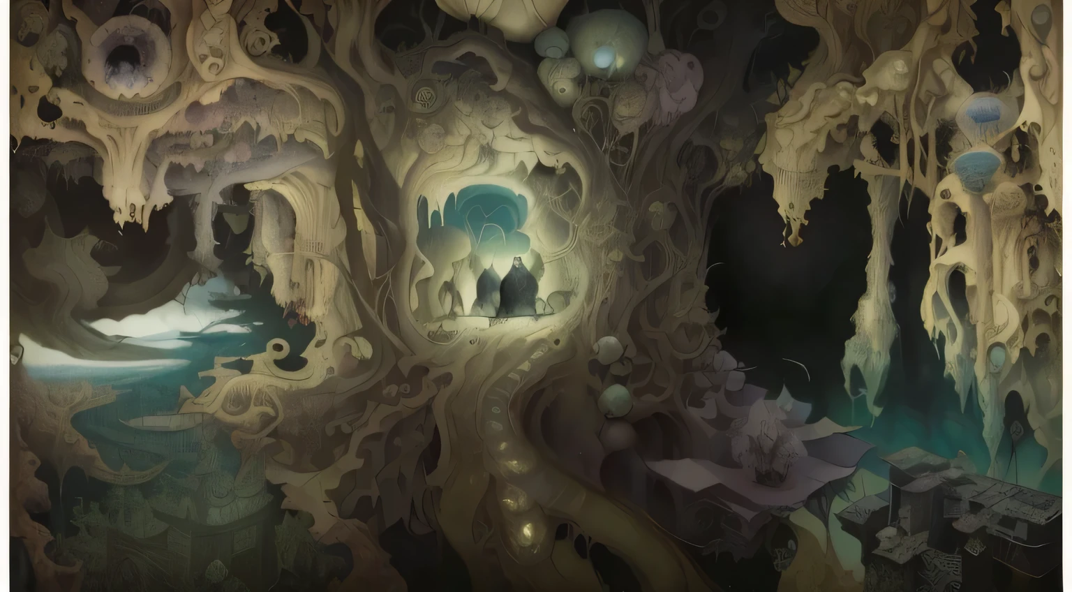 Dough,Surreal-XL, absurdes, Strange, weird, quirky, absurdes可笑, Interesting thing,Hieronymus Bosch,Val Remedies, Jacek Jelka and Gabriel Pacheco, neosurrealism, Cube World Maze Cube Slow Art by Sam Szafran, Adrian Donoghue, Alberto Seveso, Anna Dittmann, Arthur Rackham, giger, Center, Very detailed, whimsical art, painting, fantasy, magic realism, strange art, Pop surrealism