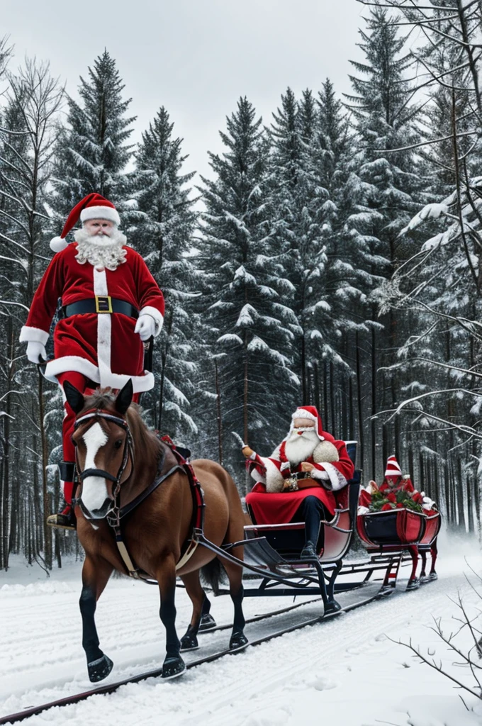 Santa on a sleigh line art
