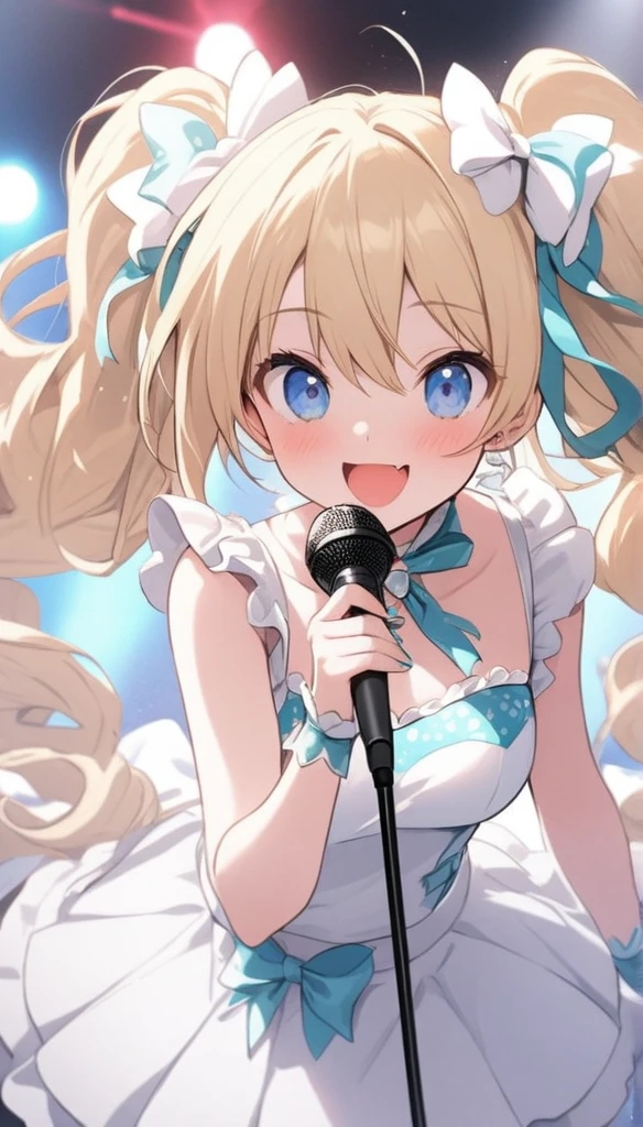 ちびキャラ、、、blonde、Brat、Sing with a microphone、white idol costume
