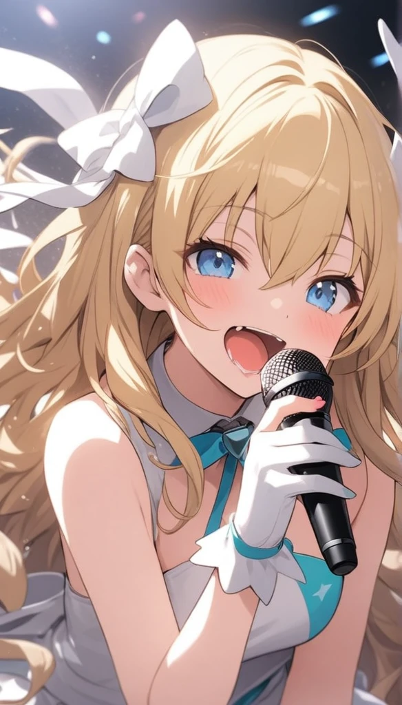 ちびキャラ、、、blonde、Brat、Sing with a microphone、white idol costume