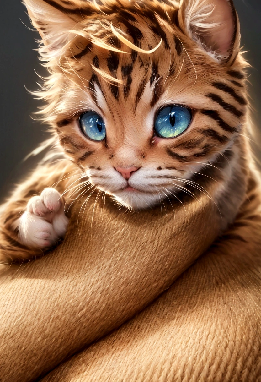(best quality,4k,8k,highres,masterpiece:1.2),ultra-detailed,(realistic,photorealistic,photo-realistic:1.37),a cute little kitten trembling slightly,soft fur texture,delicate paw pads,expressive eyes,adorable twitching whiskers,hint of vulnerability,gently flickering tail,playful stance,artistic cat illustration,subtle color palette,natural lighting