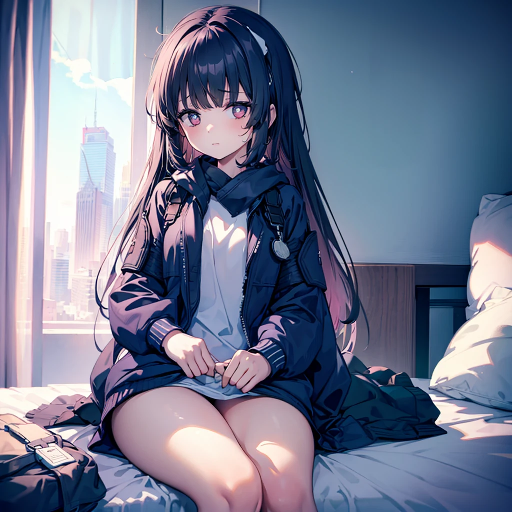 1girl,8k, sitting on a bed,no pant