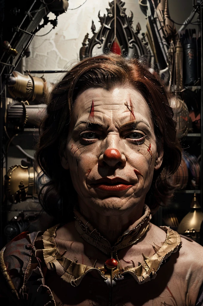 Stephen king's clown, red, white and golden