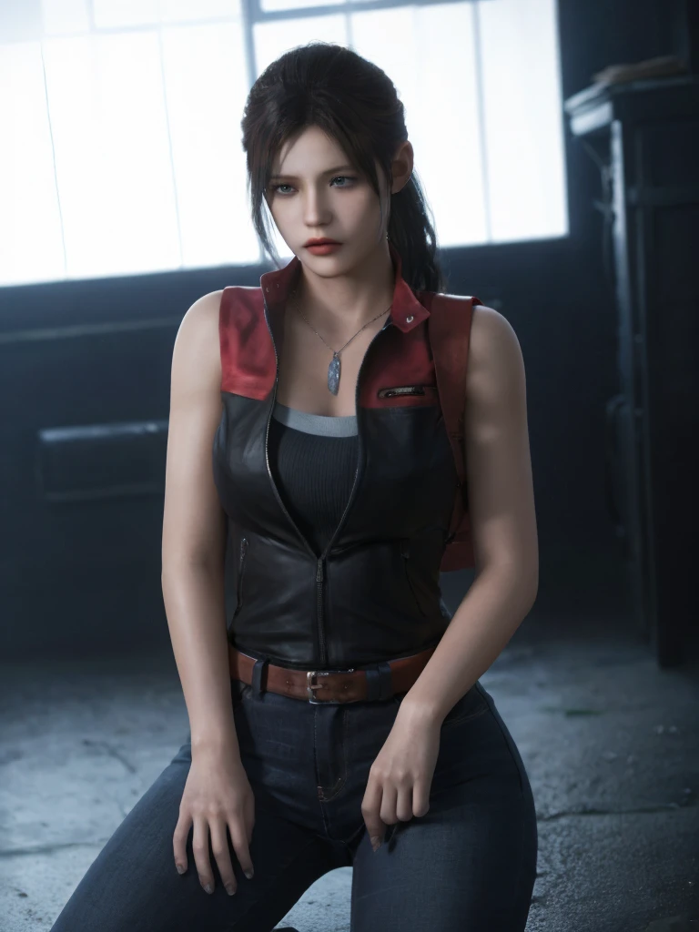 (masterpiece, best quality), 1girl , claireredfield2, wear jeans, dying