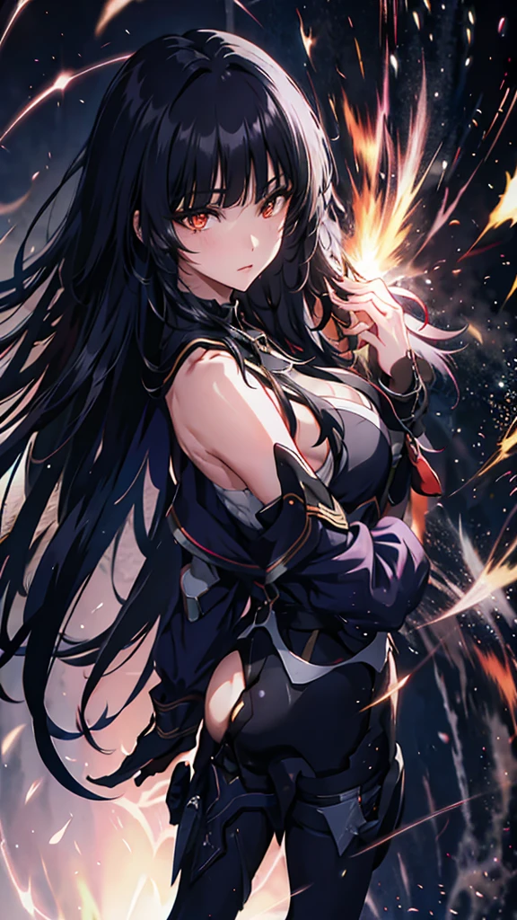 black hair, longeyelashes, solid circle eyes, ccurate, gradient hair, mole under eye, glowing eyes, eyeball, sad, drop shadow, anaglyph, stereogram, tachi-e, pov, atmospheric perspective, anime style, chromatic aberration, cinematic lighting, reflection light, 8k, super detail, best quality, UHD, high details, textured skin