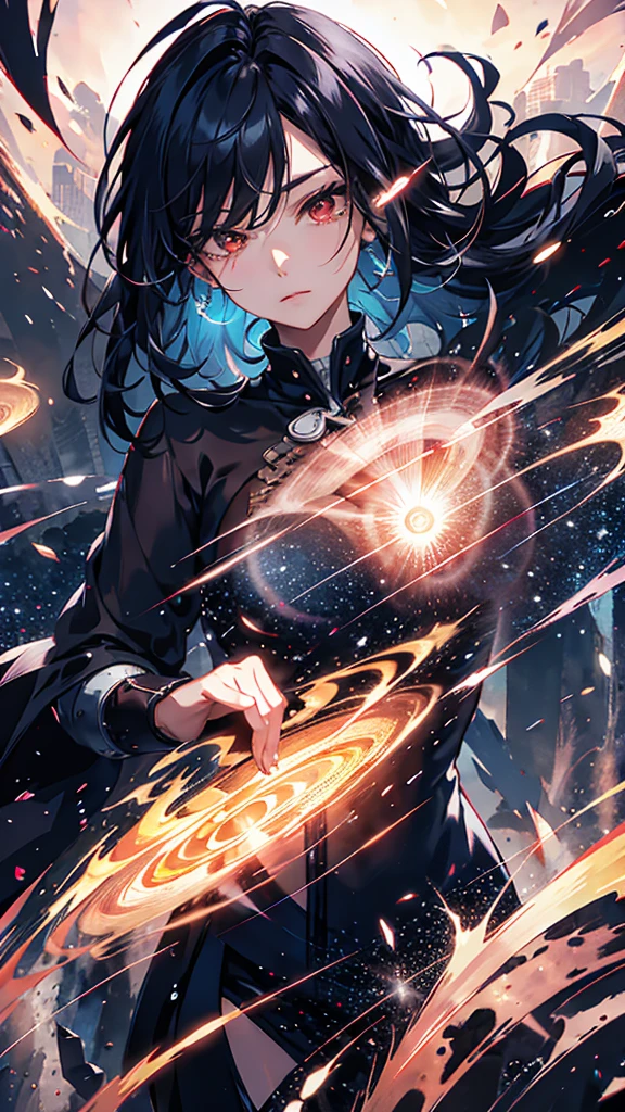 black hair, longeyelashes, solid circle eyes, ccurate, gradient hair, mole under eye, glowing eyes, eyeball, sad, drop shadow, anaglyph, stereogram, tachi-e, pov, atmospheric perspective, anime style, chromatic aberration, cinematic lighting, reflection light, 8k, super detail, best quality, UHD, high details, textured skin
