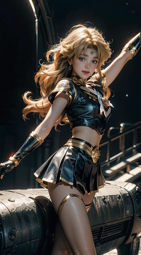 (Extreme detail CG Unity 8K wallpaper, masterpiece, highest quality), (exquisite lighting and shadow, highly dramatic picture, cinematic lens effect), (Sailor Moon: 1.1), charming smile, double tail, blue eyes, blond hair, tight top, RED gloves, mini skirt, dynamic pose), the background is the universe (excellent detail, excellent lighting, wide angle), (excellent rendering, enough to stand out in its class),whole body
