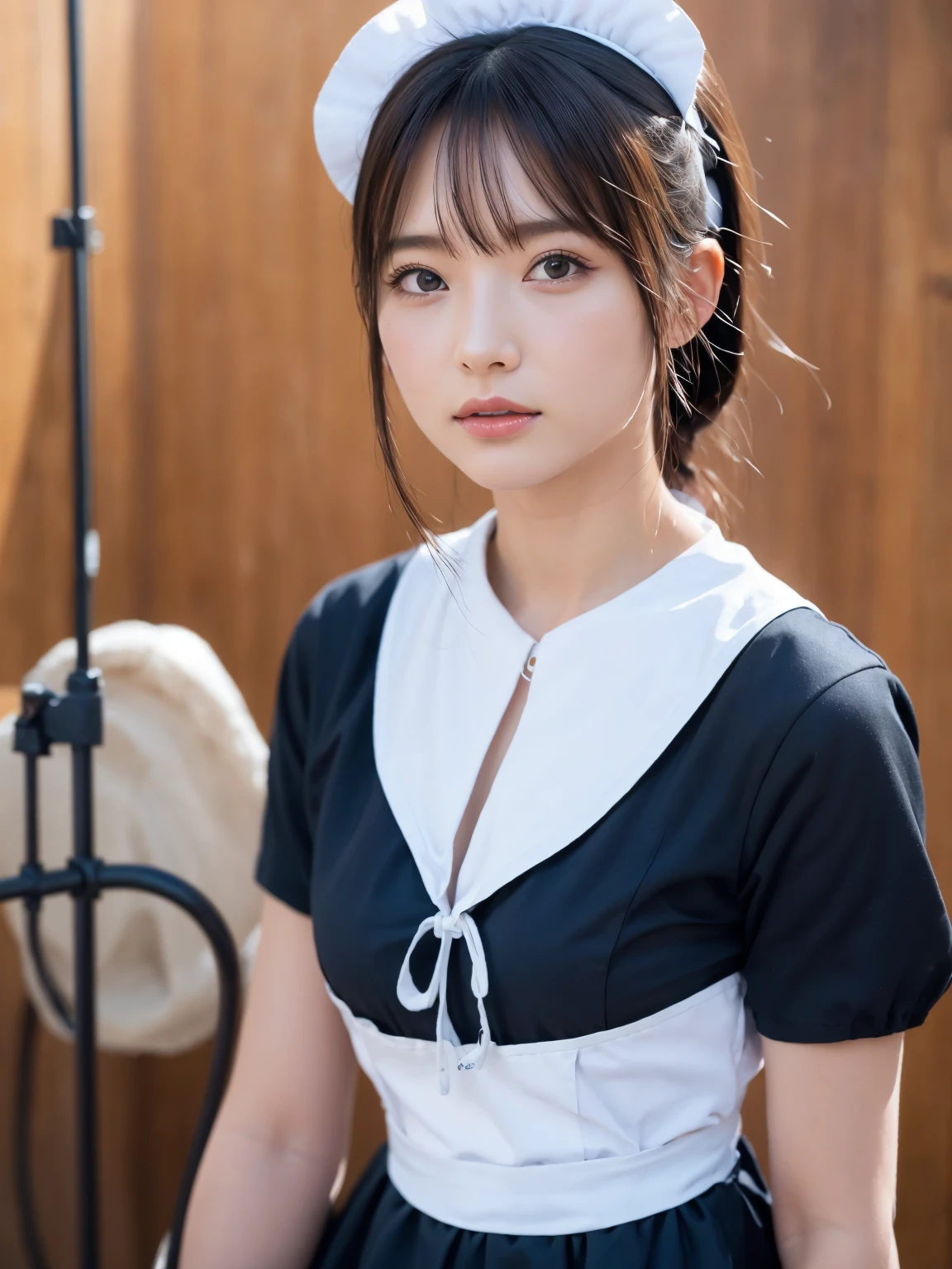 (8K, RAW Photos,Highest quality, High resolution:1.1), (Ultra-realistic:1.4),(Realistic, Realistic:1.3),The Beauty of Japan、Rhythmic gymnastics club、Rhythmic Gymnastics Uniform、((Upper Body:1.3)),((Maid:1.3)),((Maid喫茶))