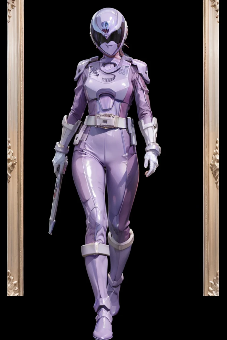 1girl, white costume, full body, Illustration, cinematic light, high resolution, best quality, ultra detailed, masterpiece, power suit, powerranger, suit, spd, (silver royal guard ranger suit), gold detail