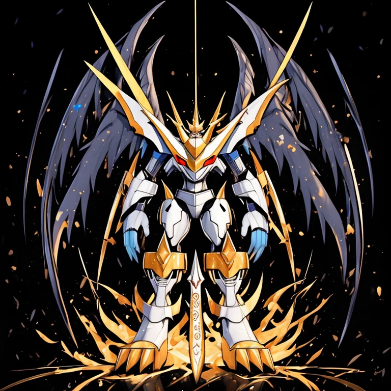 独奏. Imperialdramon Paladin Mode. armor. sword. holding a sword.