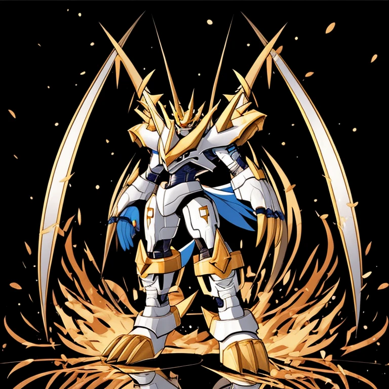 独奏. Imperialdramon Paladin Mode. armor. sword. holding a sword.