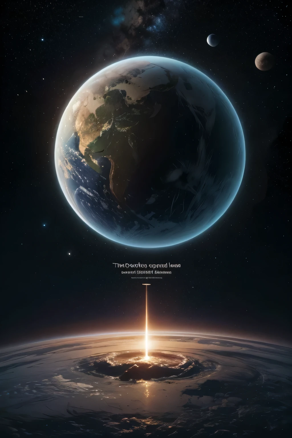The image displays a book cover with a cosmic and mysterious theme. At the top, there are three dark circles against a starry background that could represent celestial bodies or perhaps windows into another dimension. Below this, there is text in white that reads "The absolute nihilism where where was no novum, millions of the earth." The phrase suggests a philosophical or speculative theme for the book's content.
In the center of the cover is an illustration of a planet with rings and clouds, possibly representing Earth, set against a backdrop that could be another planet or galaxy. To the right of this central image, there is additional text in white that says "Wow from time it is being destroyed by the evil Great Old Ones." This implies a narrative involving ancient entities and destruction.
The bottom part of the cover features more text in white, stating "And three are the only ones who can stop them: The Silent Ones, the Watchers, and the Gatekeepers." These names suggest characters or groups that might be central to the book's plot.
Overall, the image conveys a sense of cosmic adventure and possibly horror, with an emphasis on ancient entities and a struggle for survival. The design elements are richly detailed and suggest a complex narrative within the pages of the book.
