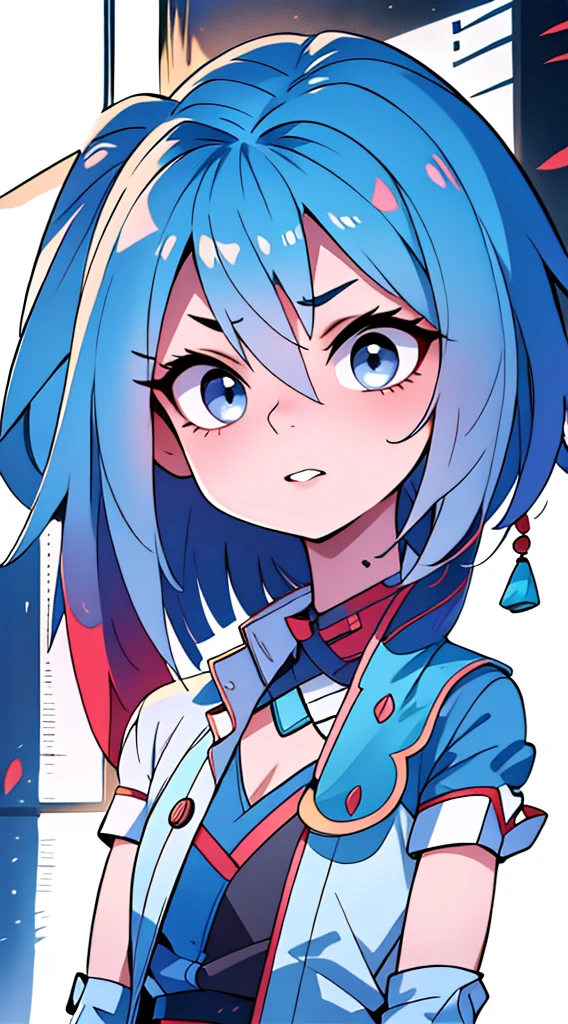 Ji Ruxue mini chibi avatar, short hair, wolfcut hairstyle, smoky mix blue color hair