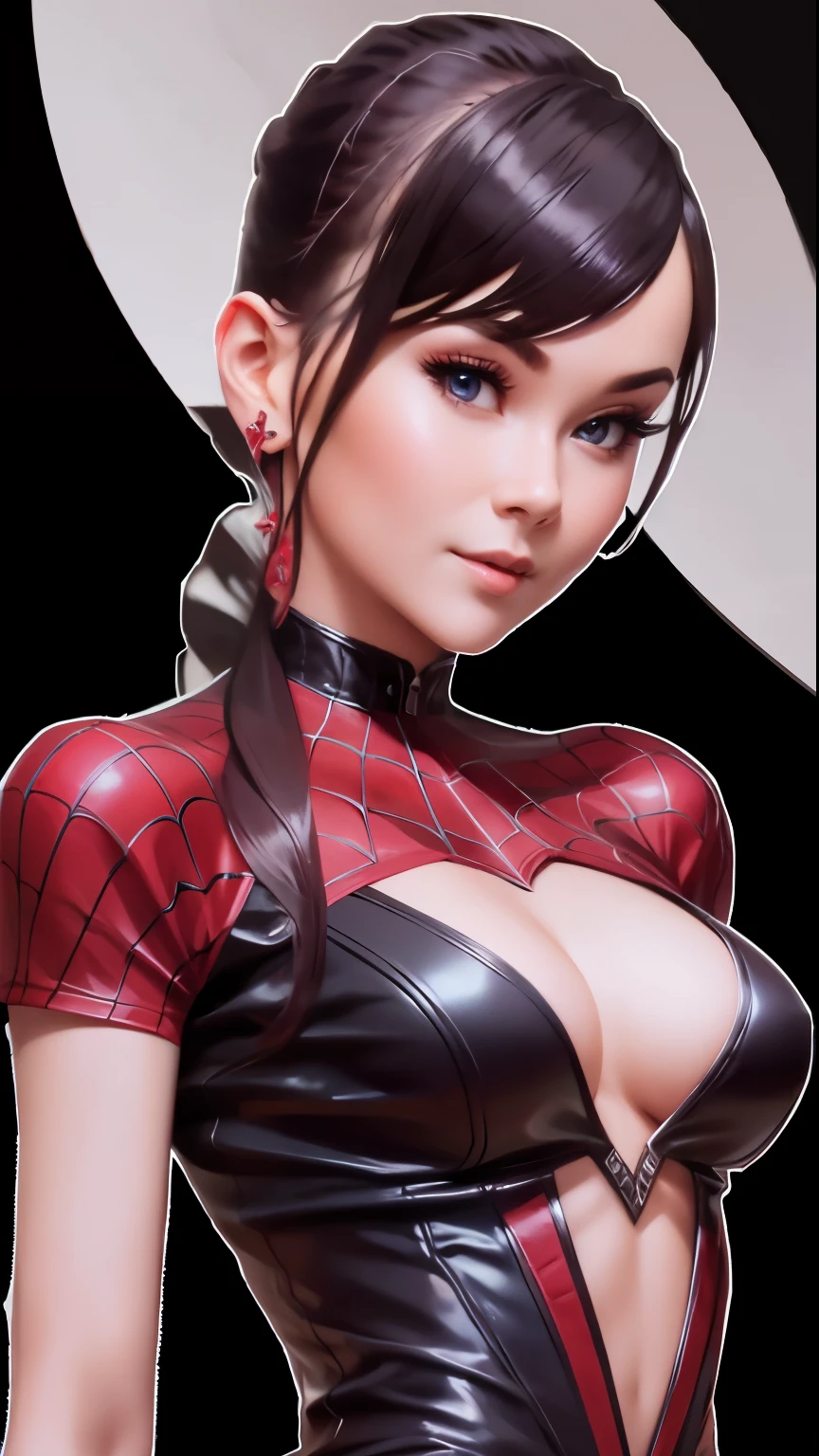 a beautiful woman in spider-man costume, petite breasts, detailed body, intricate costume, hyper realistic, cinematic lighting, vibrant colors, dramatic shadows, 8k, photorealistic, masterpiece, detailed facial features, piercing eyes, sharp focus, clean lines, elegant pose, dynamic action, incredible detail