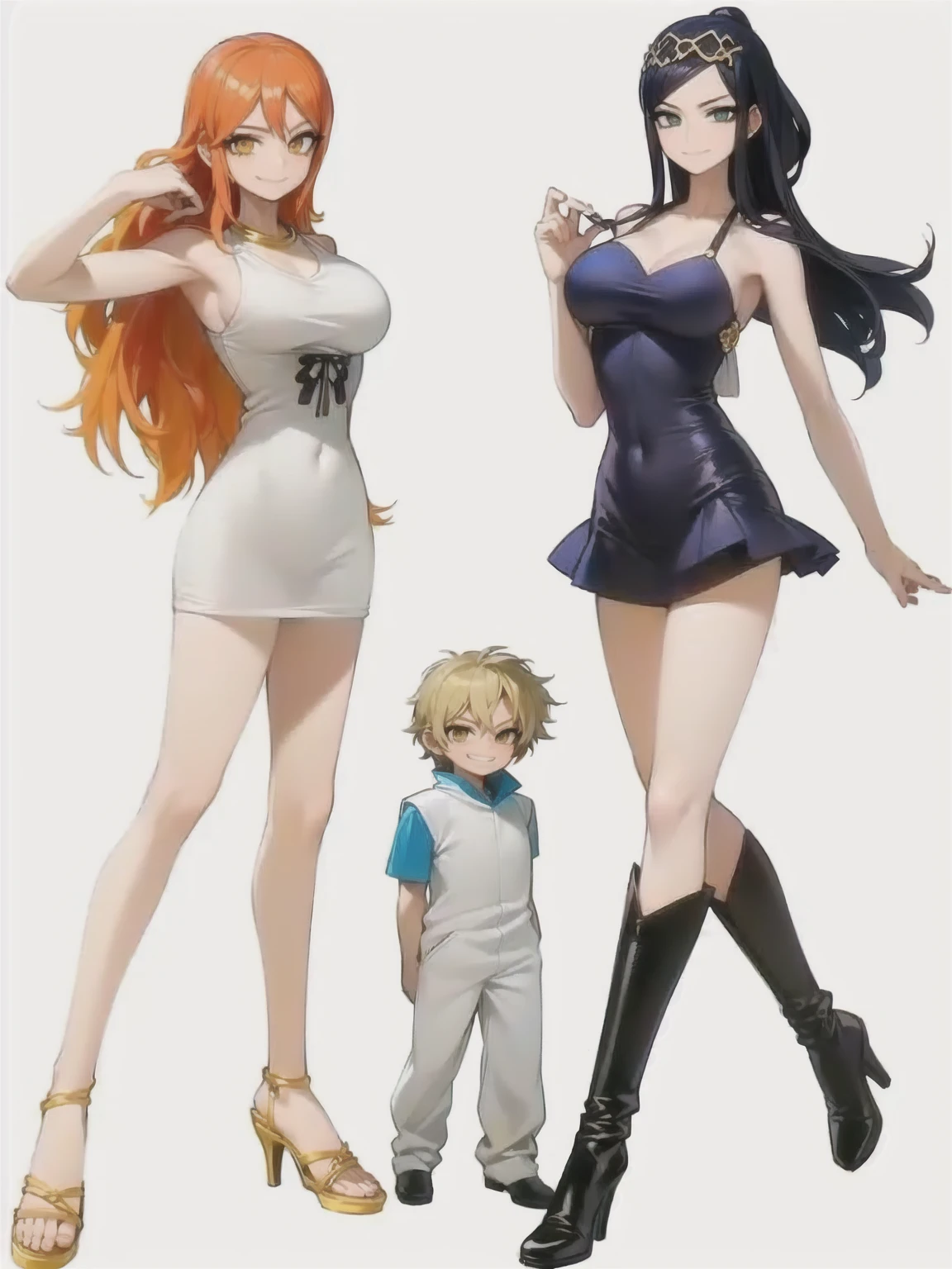 Nami and Nico Robin who are wives of boy looking at camera, seductive smiles, portrait, various hair