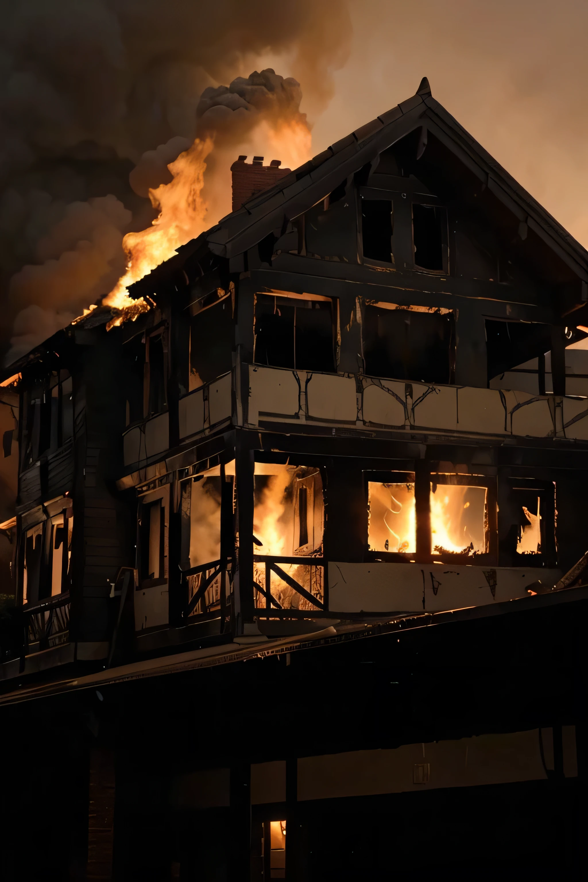 Picture of a house fire,  
highlighting the intricate details of home fire design.
The atmosphere of burning fire creates an intense atmosphere,