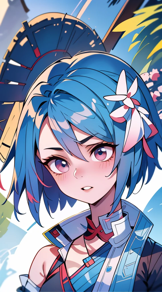 Ji Ruxue chibi avatar, short hair, wolfcut hairstyle, smoky mix blue color hair