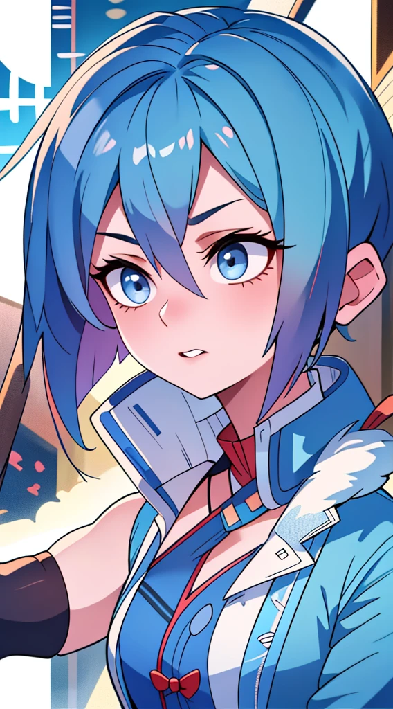 Ji Ruxue chibi avatar, short hair, wolfcut hairstyle, smoky mix blue color hair