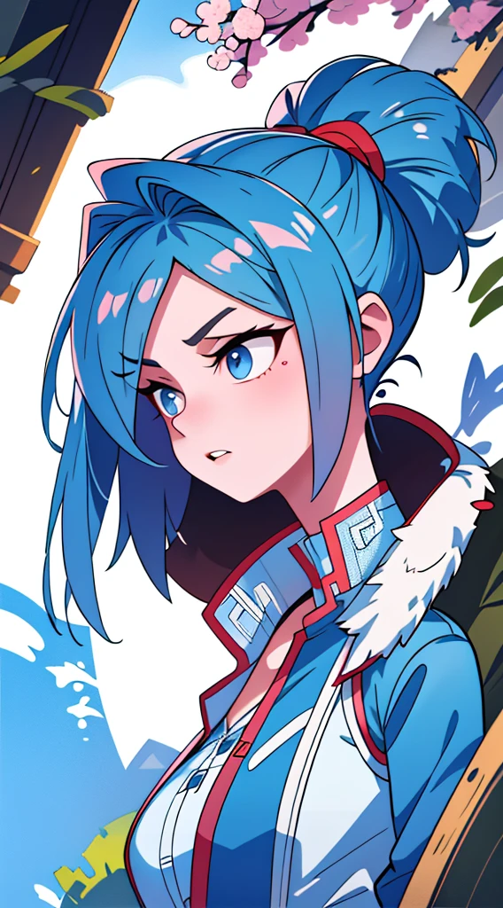 Ji Ruxue chibi avatar, short hair, wolfcut hairstyle, smoky mix blue color hair