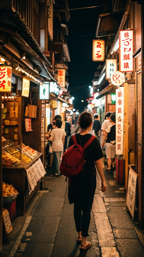 In the streets of Edo at night、There are lots of food stalls