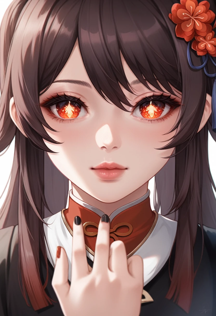 best quality, medieval, solo girl, 4k, high resolution , anime girl , young girl, 24 years old, bangs, long hair, cute face, perfect shot, perfect anatomy, detailed face, detailed eyes, chinese port at night background , chinese new year, fireworks, tall girl, 2 girls, realistic, 4k , masterpiece, best quality , ilustration, digital art, hu tao, genshin impact, full body, close up, first person view, , standing, pov, kiss, kissing pov, inminent kiss, close eyes