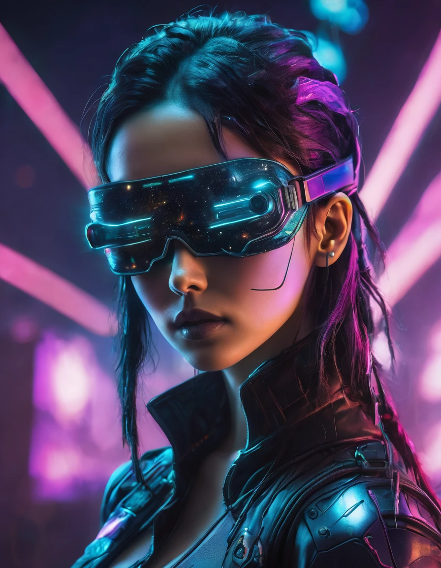 woman wearing eye mask, cyberpunk highly detailed, beautiful body, hyper detailed face, space background, studio lighting