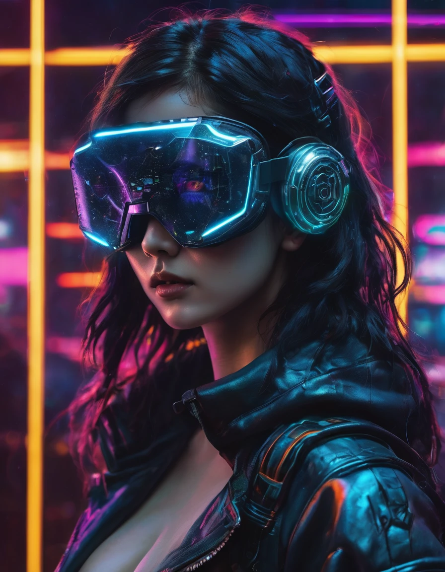 woman wearing eye mask, cyberpunk highly detailed, beautiful body, hyper detailed face, space background, studio lighting