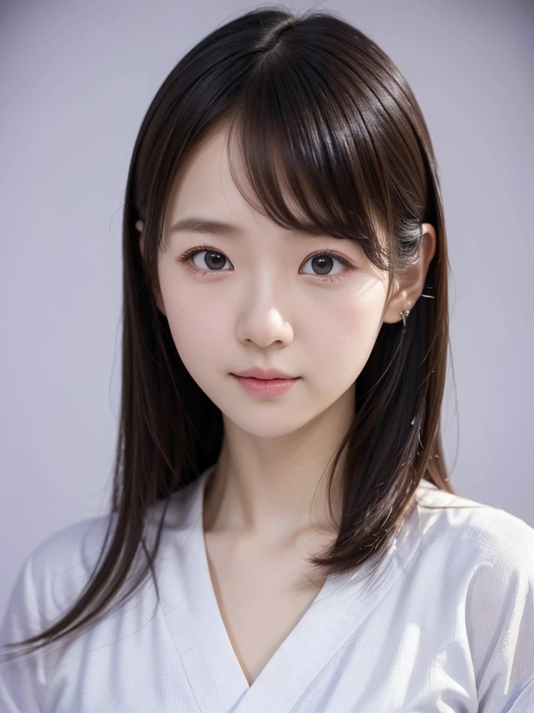 A white yukata with a light purple pattern、(Highest quality)、((Very detailed))、4K、(8K)、masterpiece、Very detailedな、Highest quality、Super Resolution、1 person、Kind Face、Soft Light、RAW quality、Soft Skin、163cm、30 years old、geta