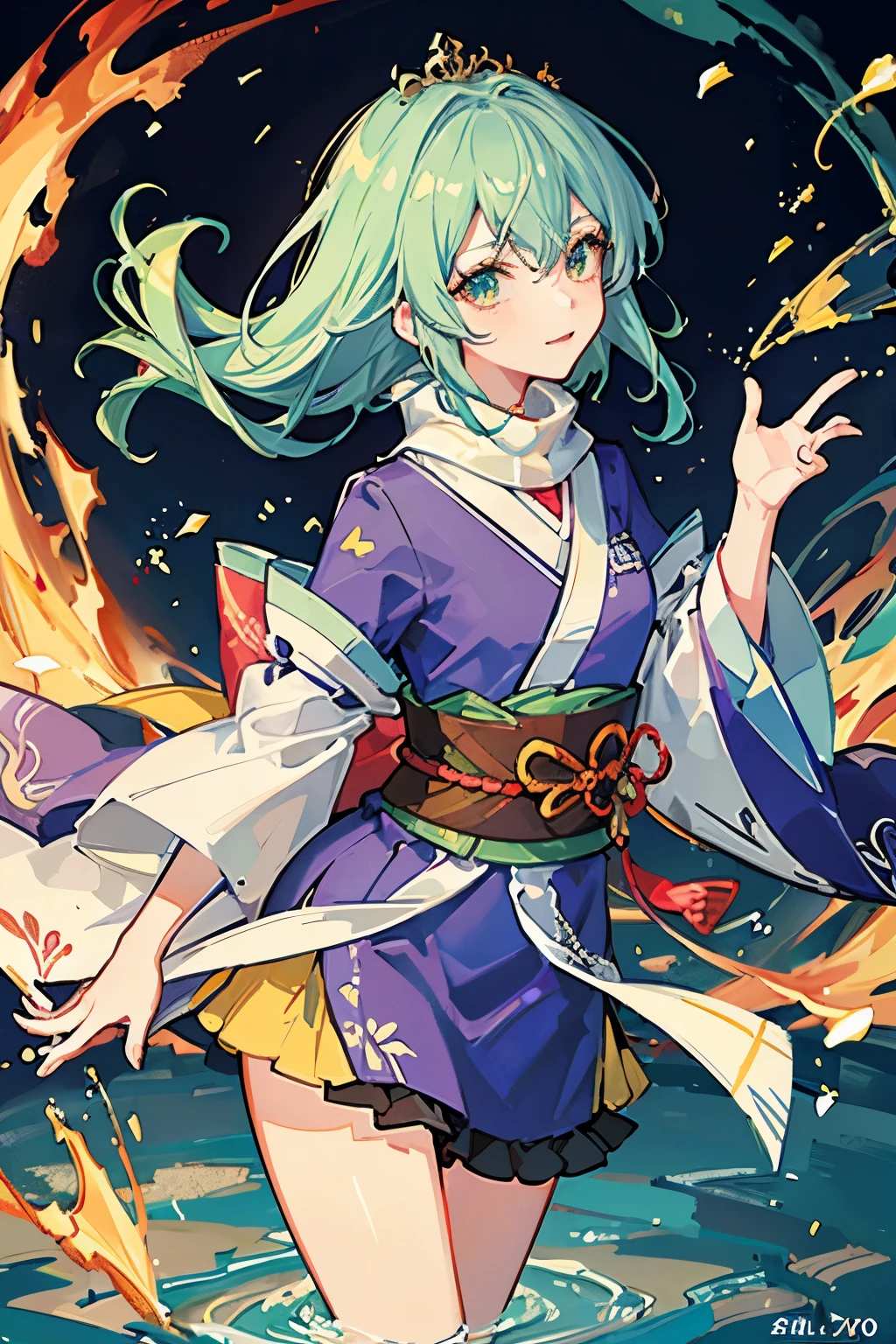 Green Hair、kimono、princess、water面、water、water滴、sacred、Gorgeous、Dancing,黄青color,enamel,agate,肌colorの世界,ブラッドブルーメイデン 32k(masterpiece,Kilo,Aoyama Pond,Hyper HD,32k)長く流れるような明るい青colorの髪,Blood Pond,bloom, color,Sulky (Post Cock Scarf), Combat Stance, looking at the ground, Long white hair, Floating bright blue, Gold tiara with fire cloud pattern, 中国の長袖の金絹のバーガンディcolorの衣服, (Abstract Metaverse Splash:1.2), White background,Peony flower, guardian of vitality(Realistically:1.4),明るい緑colorの髪,Smoke on the road,The background is pure, High resolution, detailed, RAW Photos, sharp, Nikon D850 film stock photo by Jefferies Lee 4 Kodak Portra 400 camera F1.6 shots, 豊かなcolor彩, Ultra-realistic vivid textures, Dramatic lighting, Unreal Engine Art Station Trends, Cinestia 800,長く流れるような明るいGreen Hairの少女,giant colorful bubbles、princess、kimono