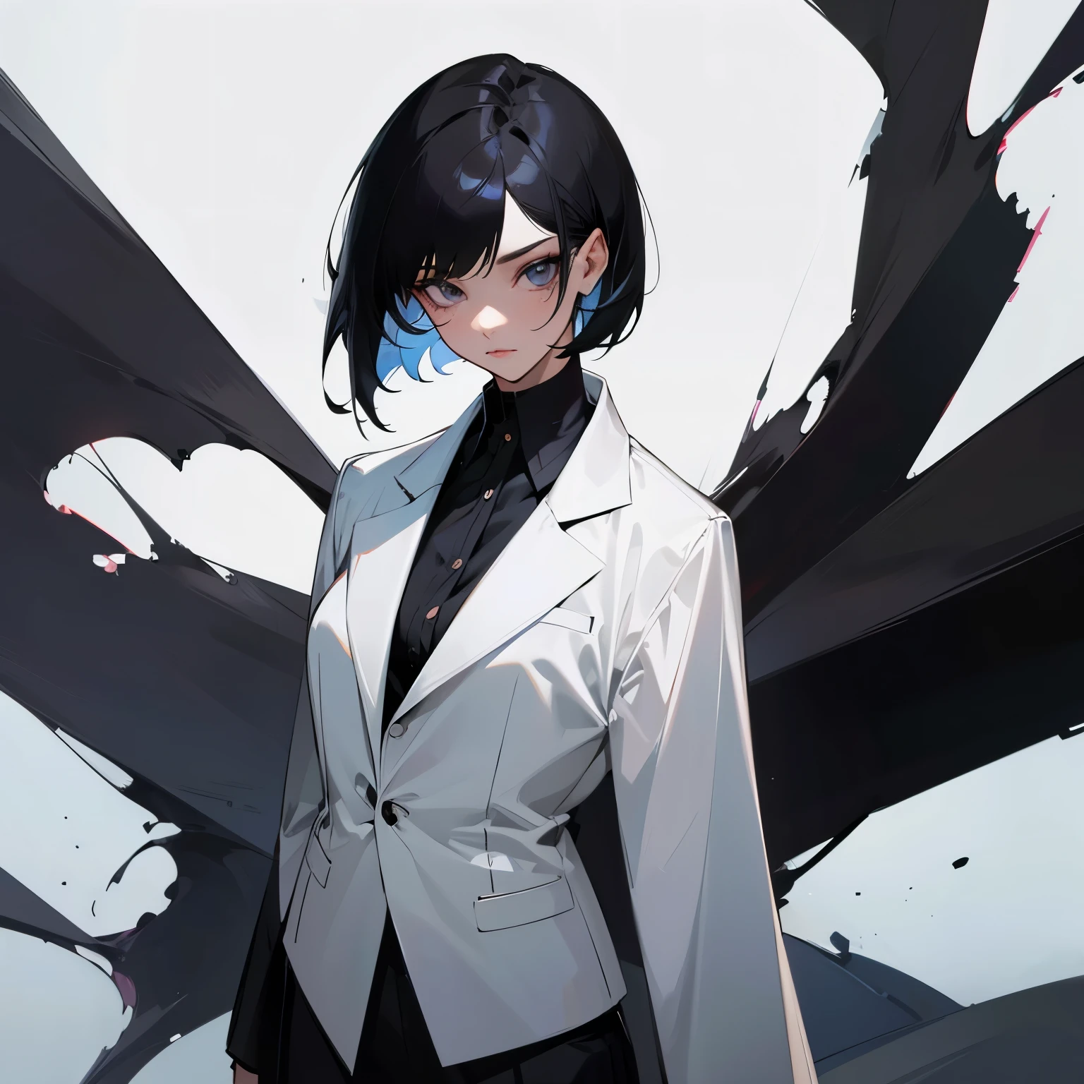 Female, beautiful, short black hair, has a tattoo on her neck, elegant clothes, cool, stylish, high image quality, formal