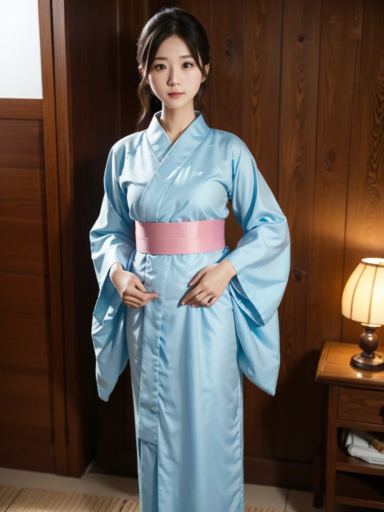 Beautiful yukata、(Highest quality)、((Very detailed))、4K、(8K)、masterpiece、Very detailedな、Highest quality、Super Resolution、1 person、Kind Face、Soft Light、RAW quality、Soft Skin、163cm、30 years old、geta、Standing posture