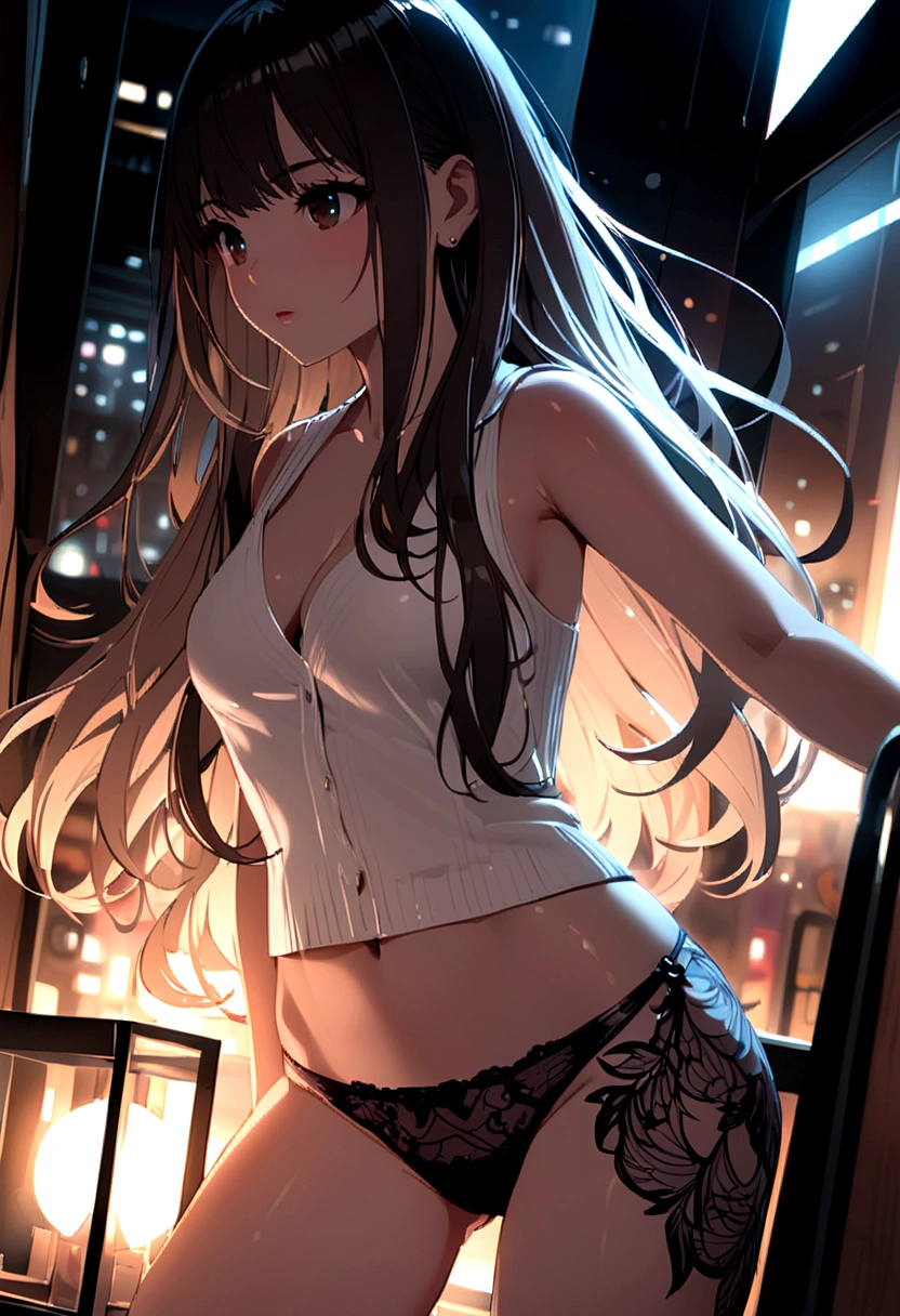 beautiful girl, long hair, black panties, 