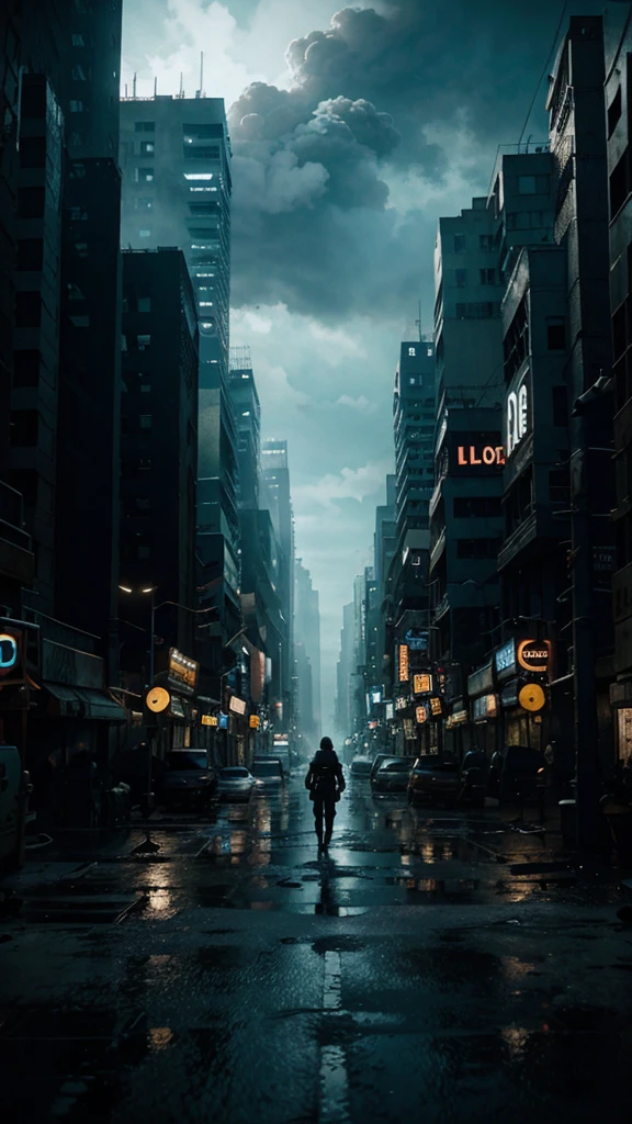 A post-apocalyptic world, 4k realistic imagery, blue scenery like a movie scene, old american setting, inspired by blade runner movie scene, blue tone,