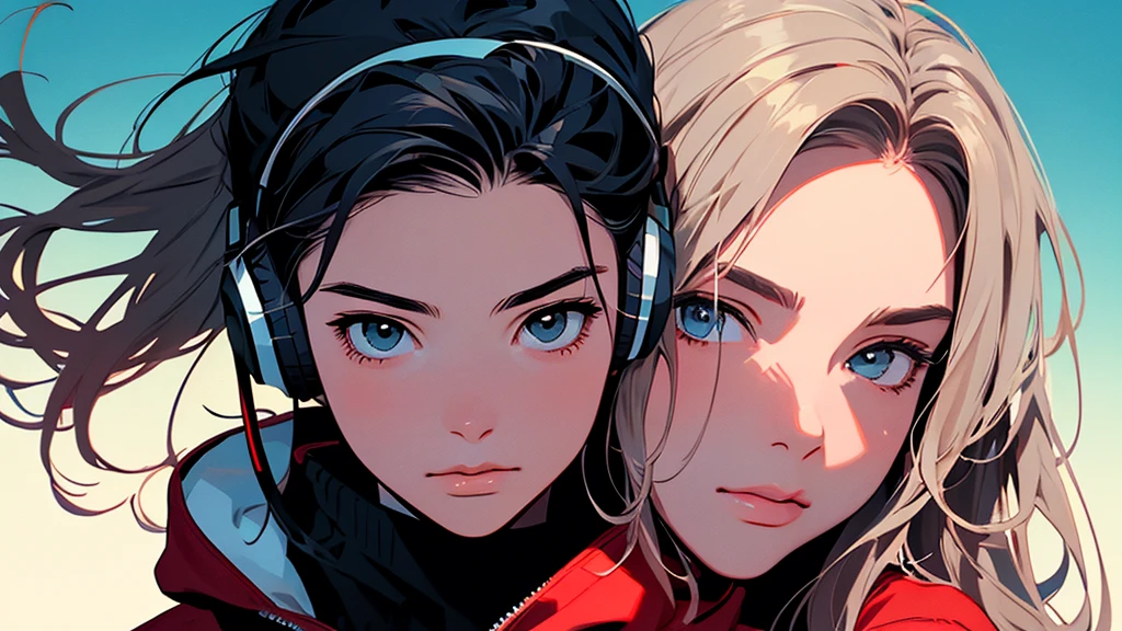 2D illustration, anime, Portraiture в изобразительном искусстве, Manga style, Bishamon from noragami, 1 Girl, Blonde long hair, Big Hair, Curly Hair, {{full name eyes}}, create, beautiful, High resolution, masterpiece, Highest quality, High detail, High detailed eyes, Grain Filter, Detailed lips, High resolution, Super detailed, Portraiture, White women, Realisticな比率, Anatomically correct, beautiful若い女性, Erin Moriarty pairing:0.7, joey king:0.5, Sydney Sweeney:0.whole bodyポートレート4枚, Illustrator, anime , Realistic ,sketch , 1 Girl, ,lip, hoodie,order, Blue gradient background, Neon Hair,Textured Trim, Canadian, (masterpiece,Highest quality), lofi, Battle DJ girl in HIPHOP fashion wearing DJ headphones,whole body,Asian,
