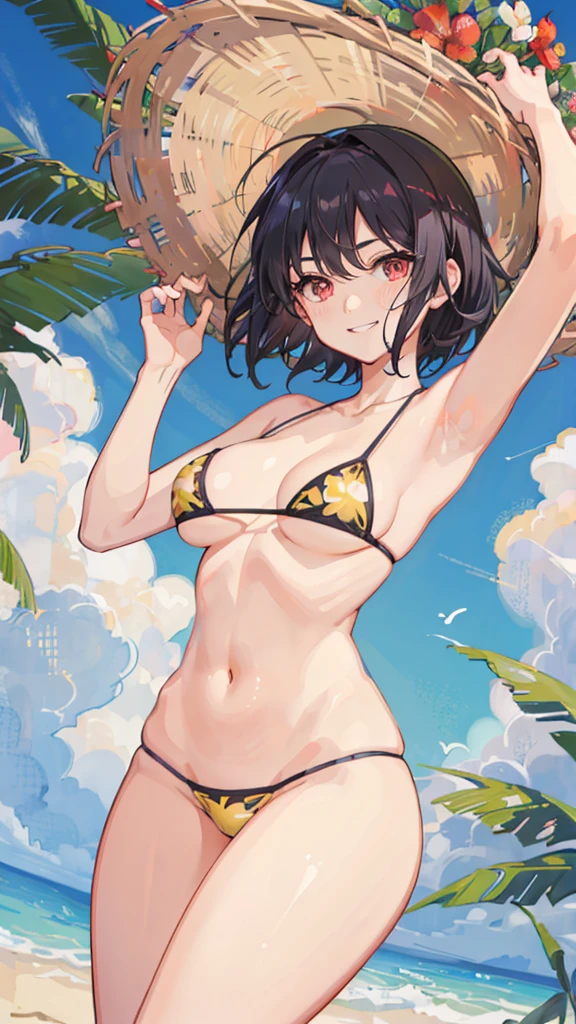 Armpit hair、pubic hair、pubic hair、Exposing the breasts、ピンクのNipples、Red areola、Very beautiful skin(Browsing Caution)、Beautiful young woman,Perfect body and beautiful big eyes, Perfect slim and thick body, Short Wavy Hair, hair band, Subtle printed micro bikini, play On top of that the beach, Tropical Island, Happy, Smiling Kindly, Open, that'Do it perfectly, mute tOn top of thate, In the sky, Clean Lines, Complex, Very detailed, Realistic, 8K、Nipples、、An old man grabs his chest、(Browsing Caution),(1 male、1 female,Have sex),(girl On top of that top,Straddle,On top of that,bed),(CompositiOn top of that from below, sealed),(Top-down Bottom-up)