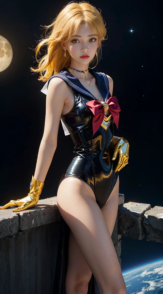 (Extreme detail CG Unity 8K wallpaper, masterpiece, highest quality), (exquisite lighting and shadow, highly dramatic picture, cinematic lens effect), (Sailor Moon: 1.1), charming smile, double tail, blue eyes, BLACK hair, tight top, gloves, mini skirt, dynamic pose), the background is the universe (excellent detail, excellent lighting, wide angle), (excellent rendering, enough to stand out in its class),all,whole body,whole