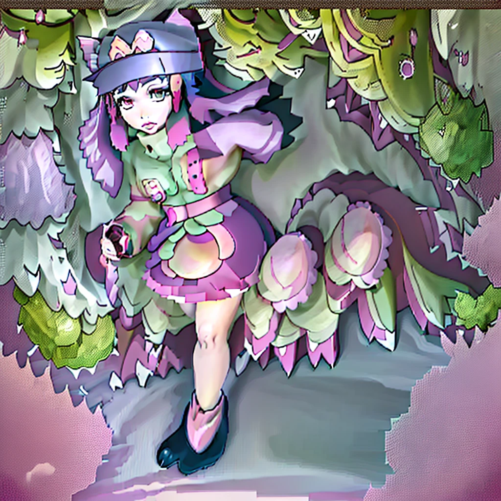 a woman in a short pink skirt and a hat is standing in the woods, anime visual of a cute girl, rin, marin kitagawa fanart, anime moe artstyle, made with anime painter studio, anime best girl, female anime character, high quality anime artstyle, anime girl wearing a black dress, young anime girl, in anime style, an anime girl
