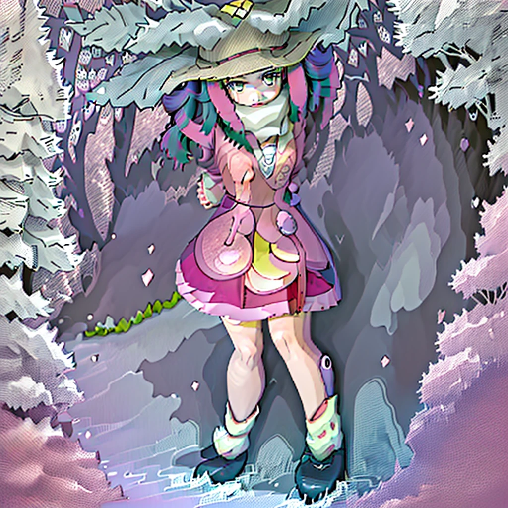 a woman in a short pink skirt and a hat is standing in the woods, anime visual of a cute girl, rin, marin kitagawa fanart, anime moe artstyle, made with anime painter studio, anime best girl, female anime character, high quality anime artstyle, anime girl wearing a black dress, young anime girl, in anime style, an anime girl