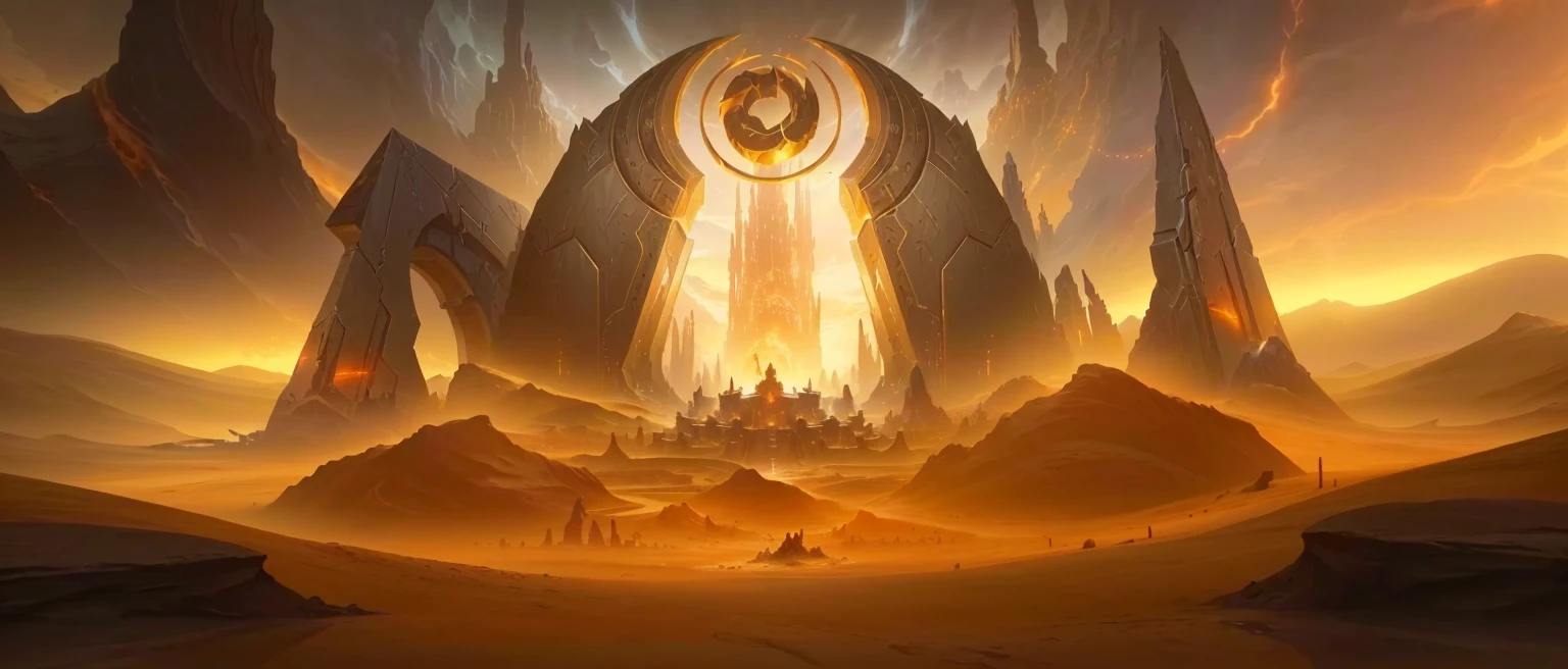 There is a number，Depicting a desert，There is a huge portal on top, Game concept art, League of Legends concept art, Research the Hell Rift Portal, Arena Background, Stunning mysterious background, World of Warcraft concept art, odin's stone Arena Background, Concept Art Magic Highlights, Portal to the Lost Realm of Flame, 8K HD wallpaper JPEG artifact