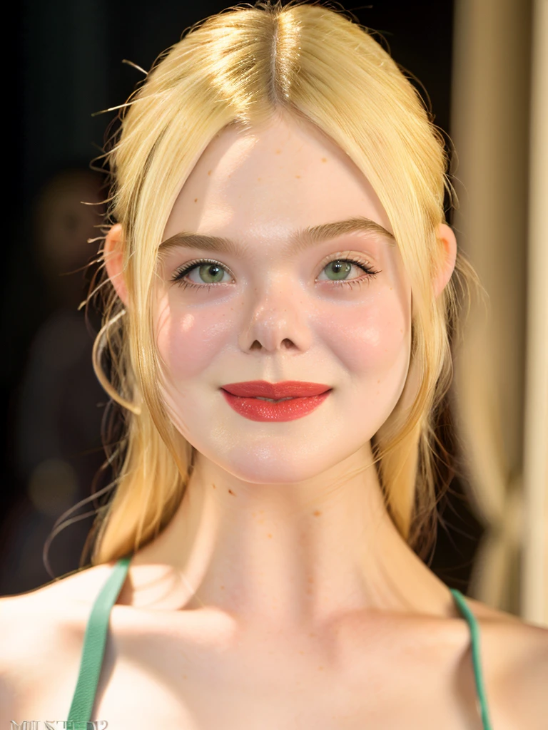 Elle fanning moles face red lip Realistic photo of a beautiful 3ll3f4n woman, 1girl, solo, long hair, looking at viewer, smile, (((blonde hair))), shirt, upper body, blurry, lips, makeup, blurry background, lipstick, realistic, red lips, soft lighting, professional Photography, Photorealistic, detailed, RAW, analog, sharp focus, 8k, HD, DSLR, high quality, Fujifilm XT3, film grain, award winning, masterpiece