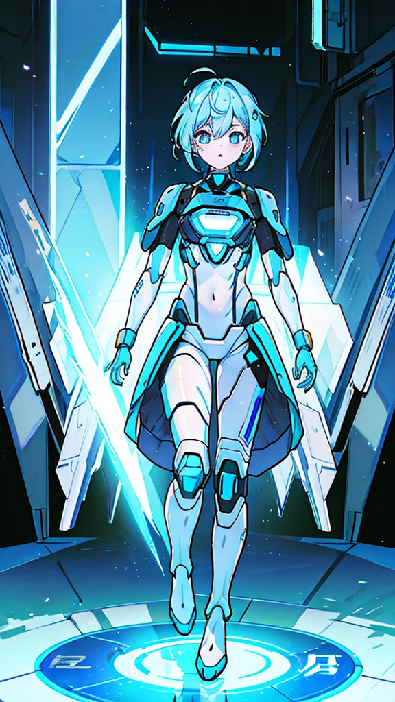 Humanoid Android、whole body、boots、Are standing、Light blue hair、