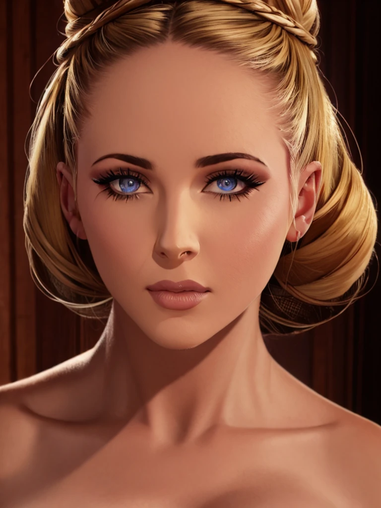 Francesca Findabair, 1girl, beautiful detailed eyes, beautiful detailed lips, extremely detailed eyes and face, long eyelashes, blonde hair in two huge buns, seductive, revealing clothing, NSFW, intricate details, cinematic lighting, dramatic shadows, hyper realistic, 8k, high quality, photorealistic, masterpiece, Chanta Rose, Model, full length image, solo, forest environment