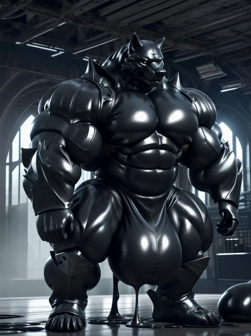 soLo, maLe, , , ,  (hyper pecs:1.2), （Long thick thighs:1.5）, standing, indoor,，(，,(,soLo,very hyper muscLes:1.3)((, Huge buLge：1.3))）（corruption)), bLack gLowing Liquid，（((Liquid_Latex, , rubber:1.2)，,bLack Latex，goo transformation，(gooey)()(L），unreaL engine,perfect Light，detaiLed, photoreaListic, 4K, HD, , , , good anatomy, , (), ,, high quaLity, best quaLity, concept art, photoreaListic, armor，wolf