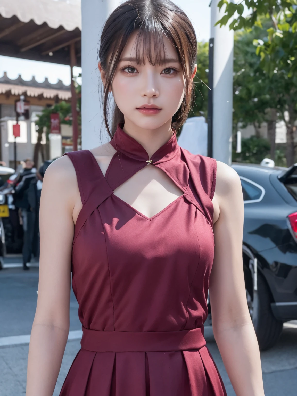 (Highest quality:1.4),(masterpiece:1.4),(Realistic:1.4),(Realistic:1.2),(超High resolution, RAW Photos:1.4),(High resolution, Super detailed:1.2),(8K:1.2),Movie Photos,a photo of a dark-haired,One Girl,alone,wear ,((China dress))、((Upper Body:1.3))